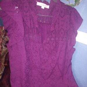 Loft Deep Purple Eyelet Lady Sleeveless Top